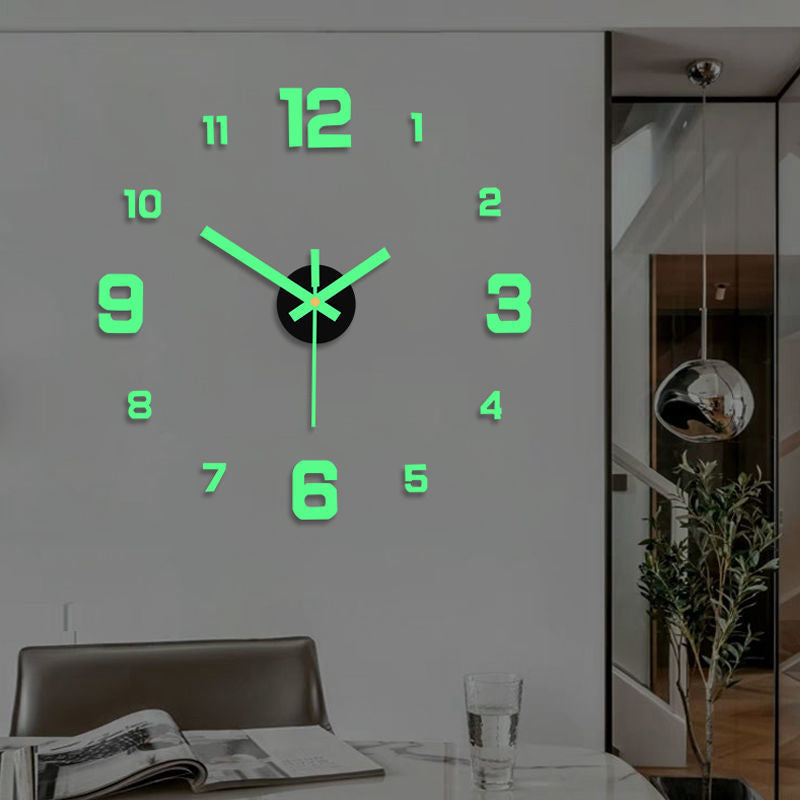 DIY Luminous Wall Clock Modern Self-Adhesive Large 3D Sticker Clock for Living Room Bedroom Decor