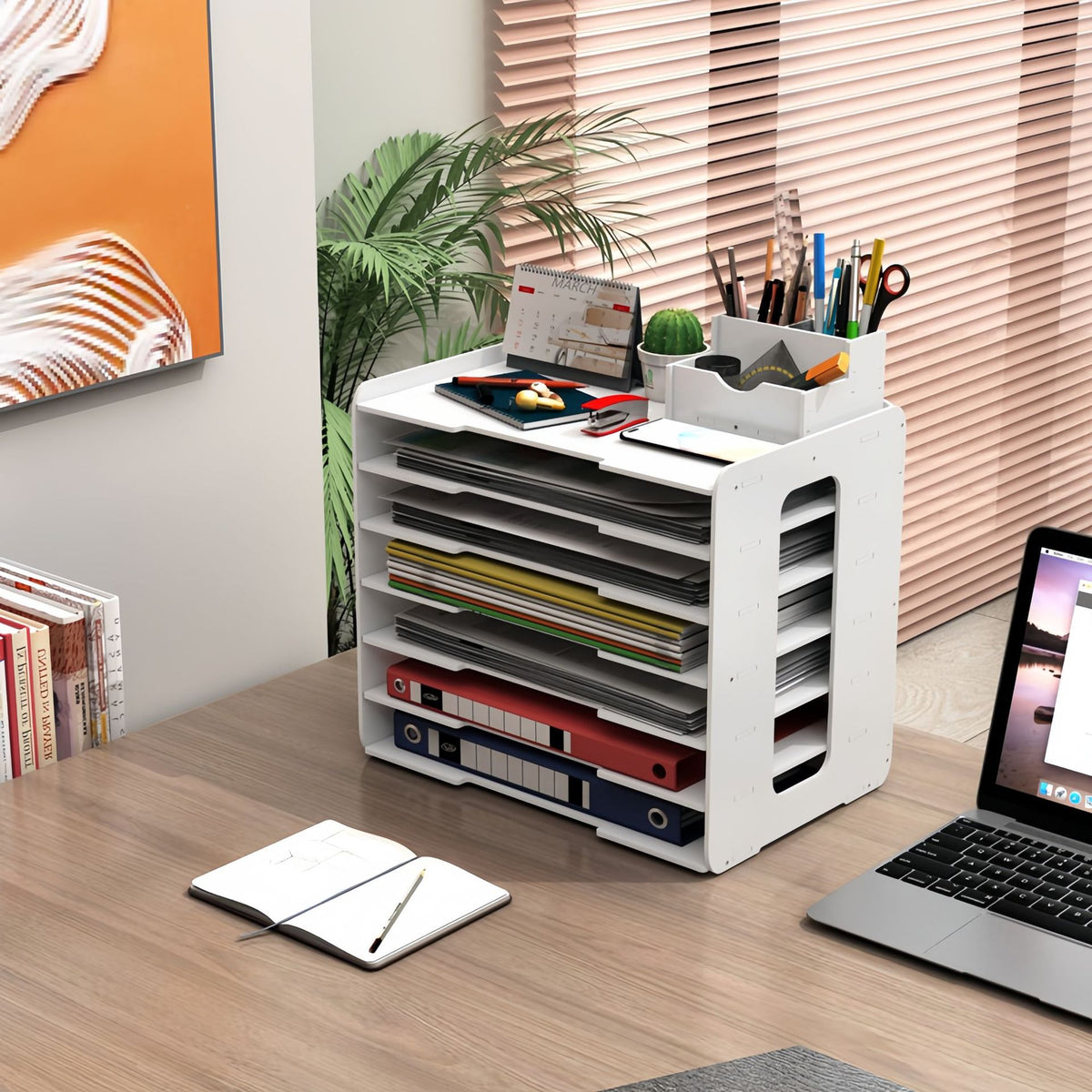 A4 Multi-Layer Desktop Document Organizer Tray with Pen Holder