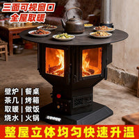 Three-Sided View Wood Burning Fireplace Stove for Indoor Home Heating
