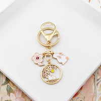 Japanese Style Cherry Blossom Cat and Rabbit Alloy Keychain