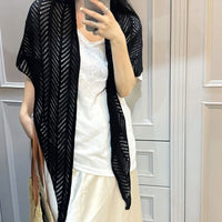Ice Silk Hollow Knit Shawl Triangle Scarf for Women, Thin Sun Protection Air Conditioning Cover-up