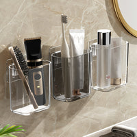 Wall-Mounted Toothbrush Holder with Drainage, Punch-Free Bathroom Organizer for Toothpaste and Cups