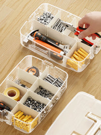 Multi-layer Transparent Storage Box with Handle, Portable Organizer for Tools, Hardware, and Crafts