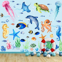 Ocean Dolphin Wall Decals for Kids' Rooms and Bathrooms, Self-Adhesive PVC Underwater Animal Stickers