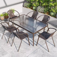 Outdoor Rattan Patio Dining Set with Glass Table and 4 Chairs