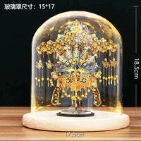 Touch-Activated Glass Display Dome with Luminous Wooden Base for DIY Models and Handicrafts