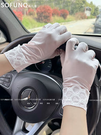 Women's UV Protection Ice Silk Sunscreen Gloves for Driving, Hiking & Outdoor Activities