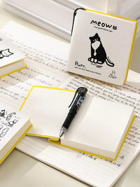 Mini Square Notebook with Pen Holder, Portable Pocket Journal with Cute Cat Design, Blank Pages for Sketching and Notes
