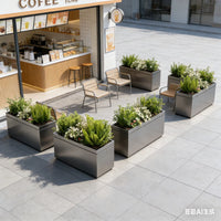 Outdoor Stainless Steel Planter Box with Fence for Garden Patio, Rectangular Raised Flower Bed