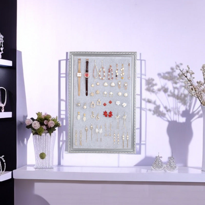 Wall-Mounted Wooden Jewelry Display Frame for Necklaces, Earrings, and Studs