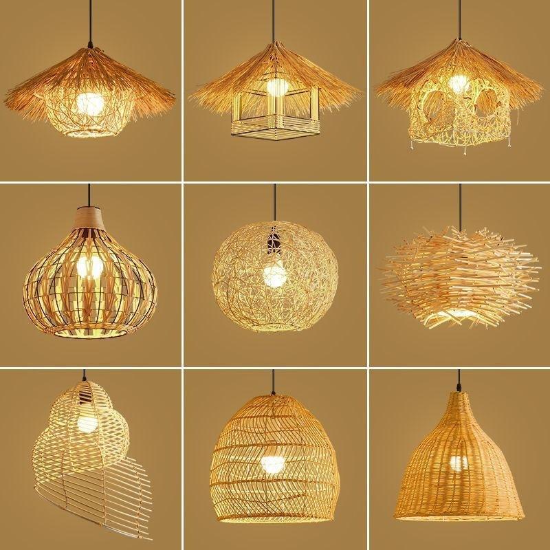 Hand-Woven Rattan Pendant Light, Vintage Straw Hat Design for Restaurant & Home Decor