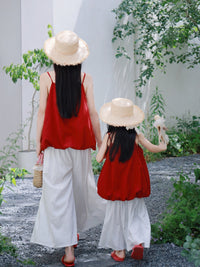 Mommy and Me Floral Camisole Top and Lantern Skirt/Culottes Set for Summer Vacation
