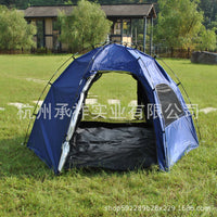 3-in-1 Waterproof UV-Protected Double-Layer Hexagonal Tent for 6 People, Family Camping Tent