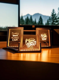 English Saying Engraved USB LED Solid Wood Night Light Ornament