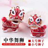 Lion Dance Keychain with Rotating Head, Enamel Painted Lucky Charm for Bags and Keys