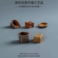 Miniature Woven Bamboo Basket for Micro Landscape DIY Decor