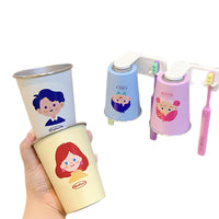 Punch-Free Cartoon Family Toothbrush Holder and Mouthwash Cup Set for Kids and Adults