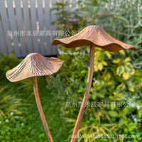 Vintage Brown Mushroom Garden Stakes for Outdoor Planters & Potted Plants