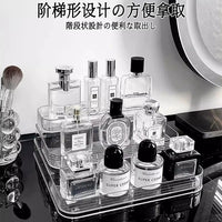 Acrylic 3-Tier Countertop Organizer with Guardrail for Perfume, Cosmetics, and Skincare