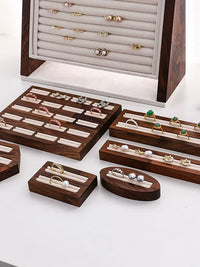 Walnut Wood Ring Display Tray with Velvet Base for Jewelry Photography and Storage