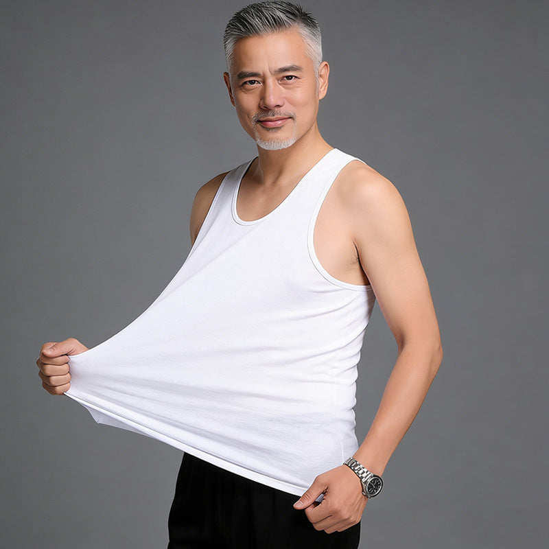 Men's Cotton Vest for Middle-Aged and Elderly, Thin Breathable Absorbent Loose Fit