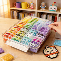Perler Beads Storage Box with Individual Compartments, Portable Clear Plastic Organizer for DIY Craft Supplies