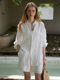 COUNTONE Linen Relaxed Fit Shirt and Shorts Set for Women