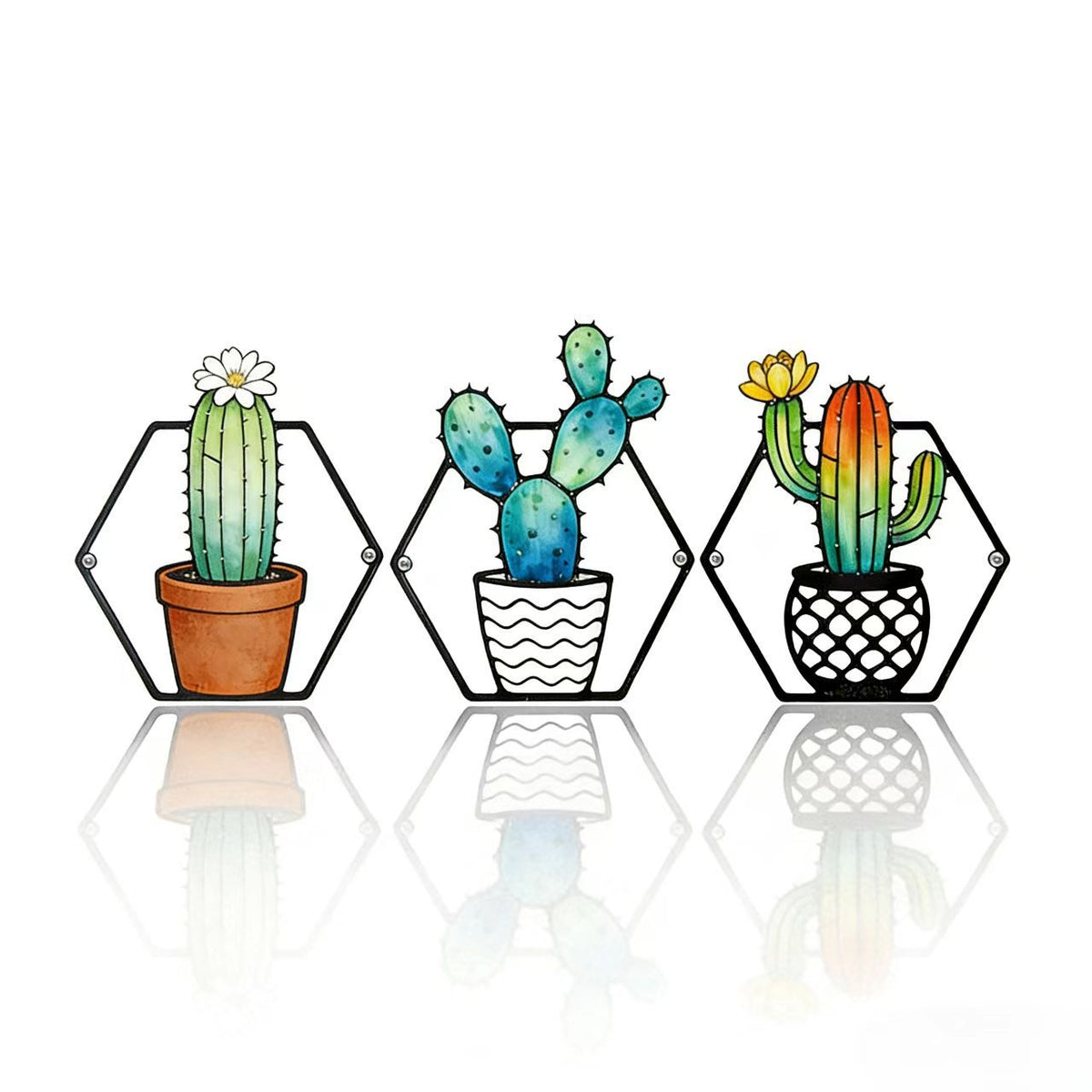 Iron Art Cactus Silhouette Wall Decor Set for Living Room & Bedroom