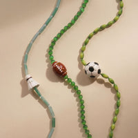 Handmade Beaded Sports Theme Necklace with Football, Badminton, and Rugby Charms