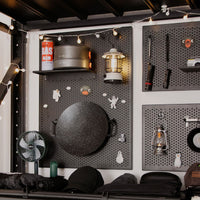 Camping Pegboard Storage Rack for Outdoor Gear - No-Drill Tent Awning Wall Organizer