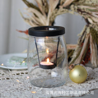 Halloween Pumpkin Glass Candle Holder with Vine for Home Decor and Autumn Photography Props