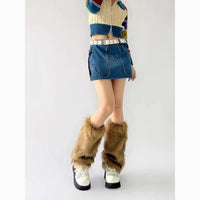 Y2K Faux Fur Leg Warmers Fluffy Boot Cuffs for Women