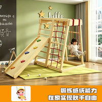 Kids Indoor Wooden Climbing Frame with Slide and Swing Set
