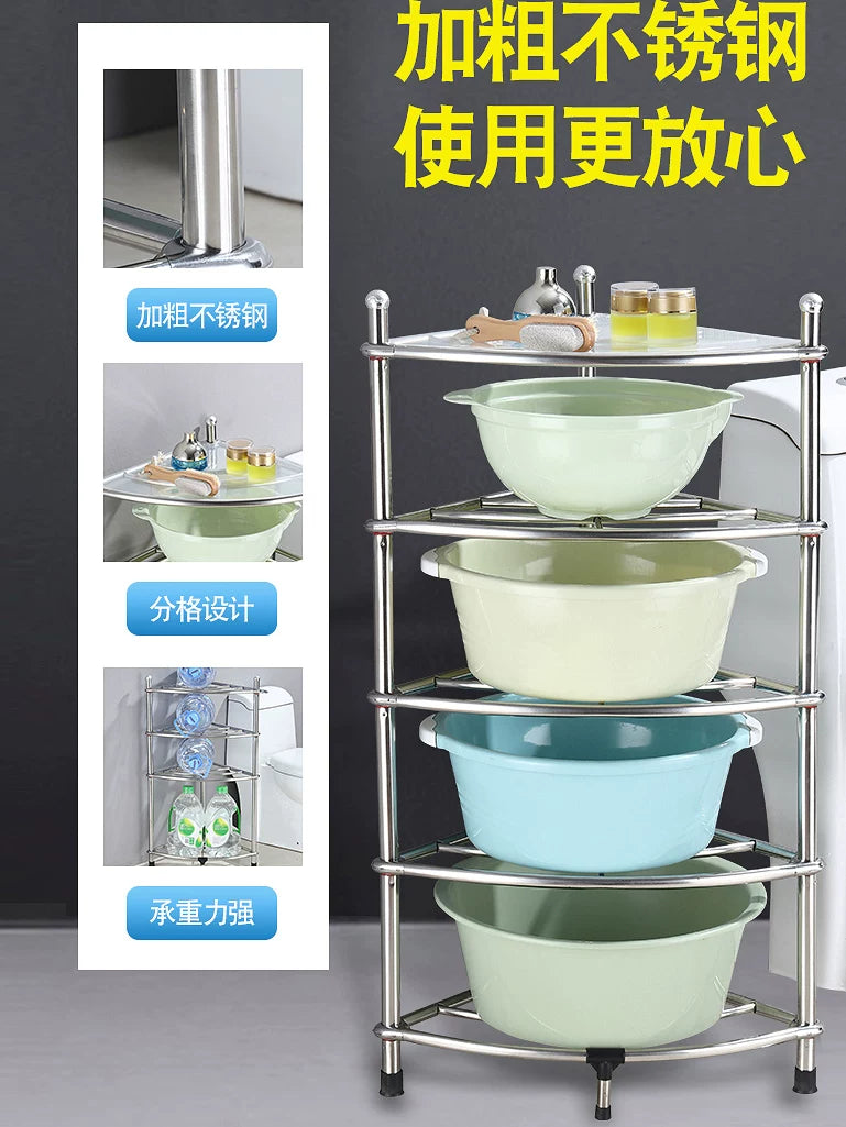 Stainless Steel Corner Basin Storage Rack for Bathroom