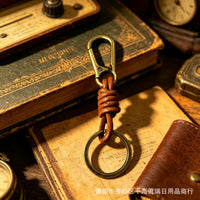 Vintage Leather Rope Keychain with Carabiner for Men