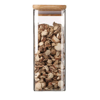 Square Glass Storage Jar with Wooden Lid for Grains and Dry Goods