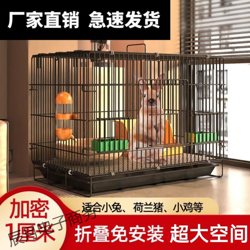 Foldable Indoor Rabbit Cage with Removable Tray and Accessories for Small Animals
