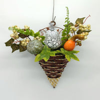 Harvest Festival Pumpkin Wall Hanging Basket with Artificial Flowers