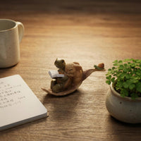 Cute Turtle and Rabbit Reading Figurine Planter for Succulents, Office Desk Decor