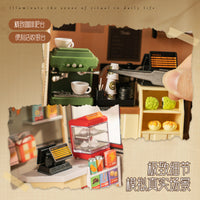Miniature DIY Dollhouse Kit with LED Lights - Coffee Shop, Convenience Store, Burger Shop, Milk Tea Shop, Bakery, Hot Pot Restaurant