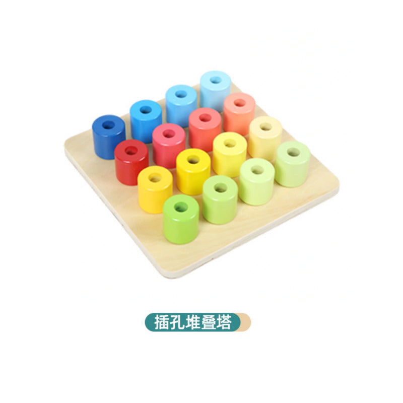 Wooden Stacking Peg Tower Toy for Fine Motor Skills Development