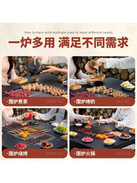 Outdoor Patio Fire Pit BBQ Grill Table Set for Heating and Tea Ceremony