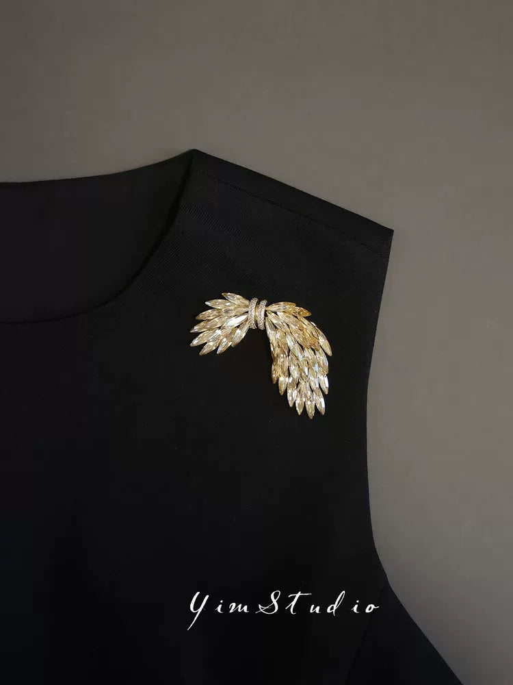Wheat Ear Angel Wing Crystal Brooch for Coats and Suits