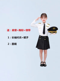 Kids Pilot Captain Stewardess Uniform Costume Set for Role Play and Performances
