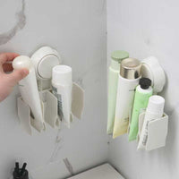 Suction Cup Toothpaste and Facial Cleanser Holder Wall-Mounted Bathroom Organizer