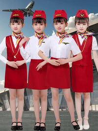 Kids' Pilot or Flight Attendant Uniform Costume Set for Role Play and Performances