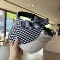 Plaid Wide-Brim Sun Visor for Women, UV Protection, Adjustable Sports Cap