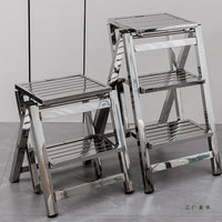 Stainless Steel Folding Ladder Stool, Heavy-Duty A-Frame Step Ladder for Home and Industrial Use