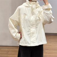 Women's Windproof Stand-Collar Jacket with Hood Casual Loose Short Coat