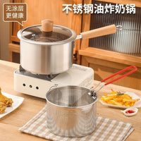 Stainless Steel Deep Fryer Pot with Lid and Fry Basket, Small Milk Pot for Baby Food, Multifunctional Kitchen Frying Pot